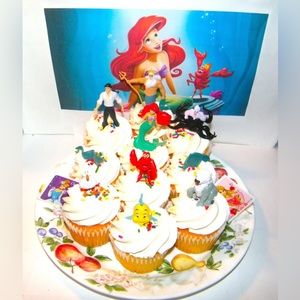 Little Mermaid Movie Deluxe Cake Toppers Cupcake Decorations Set of 12!
